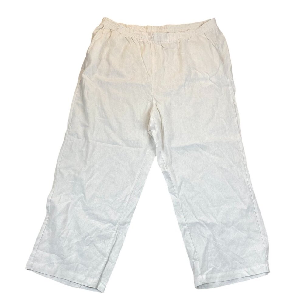 Jessica London Womens Pants 26W White Linen-Blend Wide Leg Casual Pull On Summer